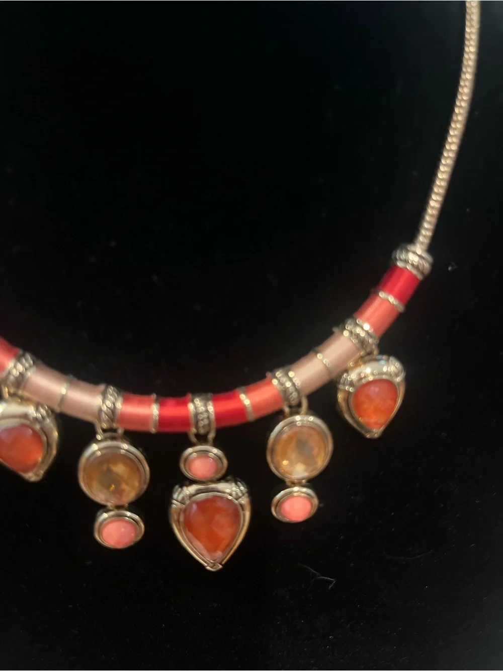 Gold-Tone Coral, Red and Orange Necklace & Earrings Set